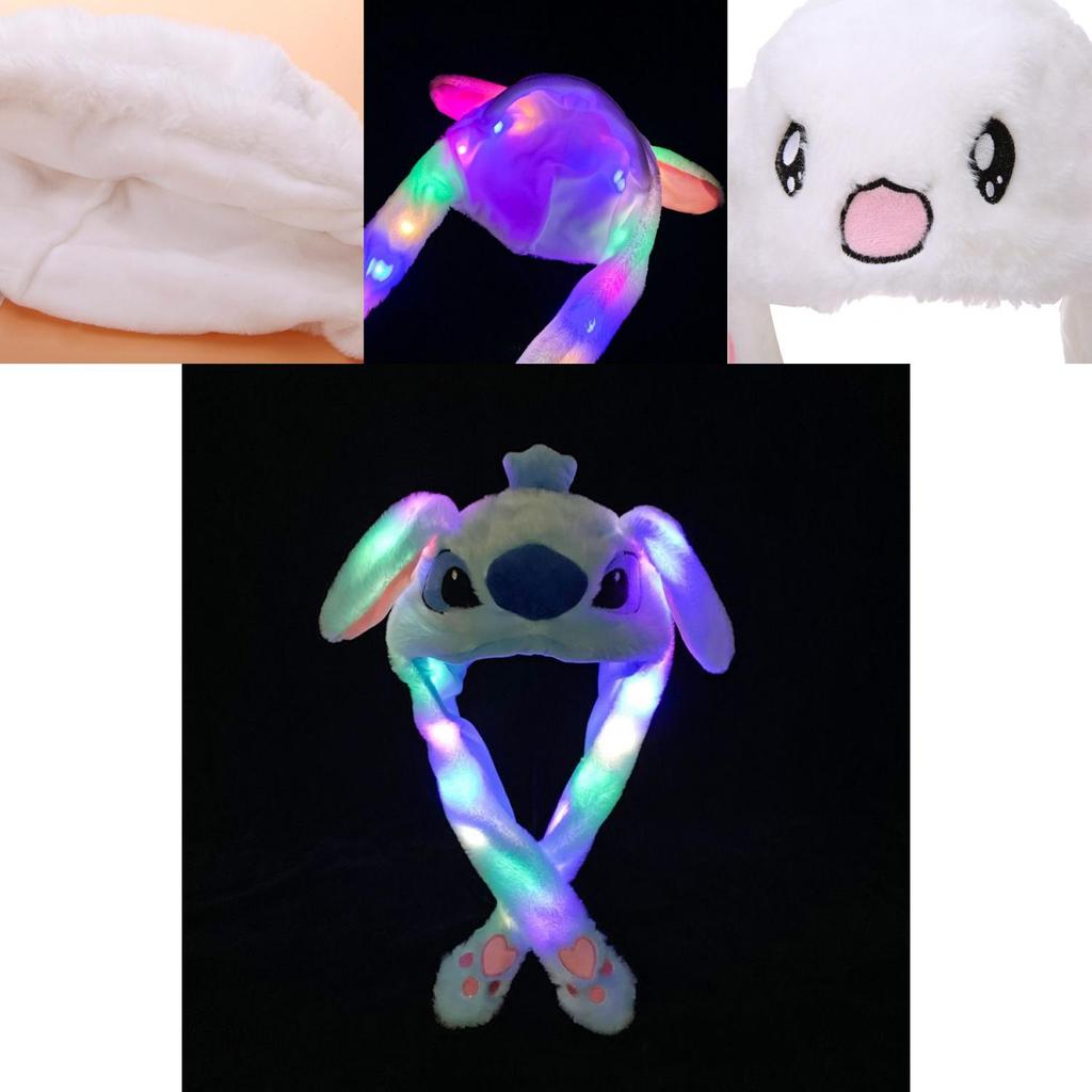 Adorable Chapeau pour Femme Lapin de Dessin Animé avec Oreilles de Lapin Pelucheuses Mobiles et Oreillettes Lumineuses