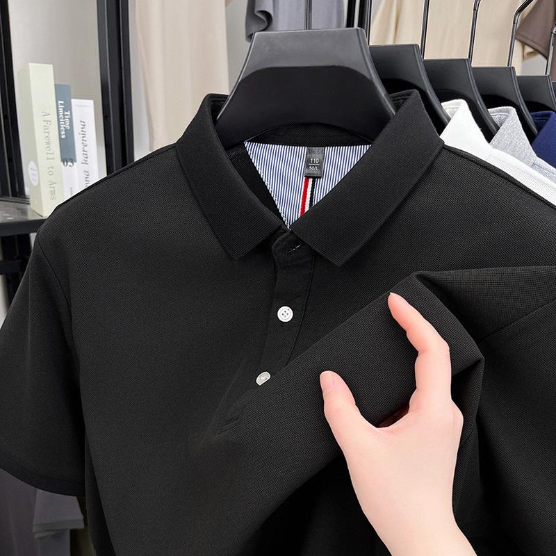 

Футболка мужская деловая повседневная с коротким рукавом средней длины свободного кроя большого размера с однотонным низом поло 4XL