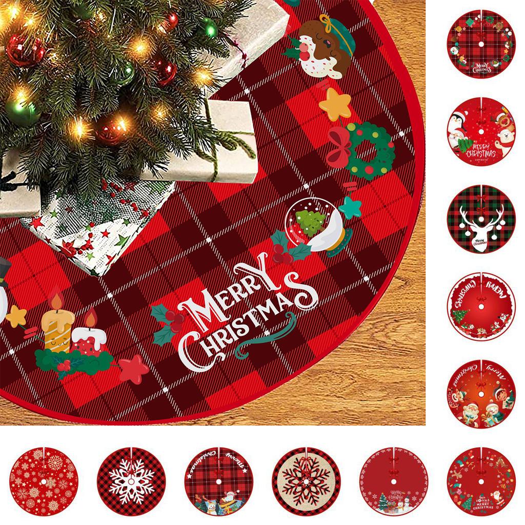 Tree Christmas Skirt Red Plaid Santa Elk Carpet Mat Cover Home Decoration Xmas
