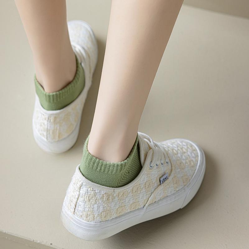 Summer Thin Pure Cotton Women's Socks, Summer Mesh Breathable Boneless Solid Color Pure Cotton Short Socks