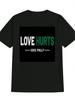 Casual Crew Neck T-shirt with "LOVE HURTS" Print - Black