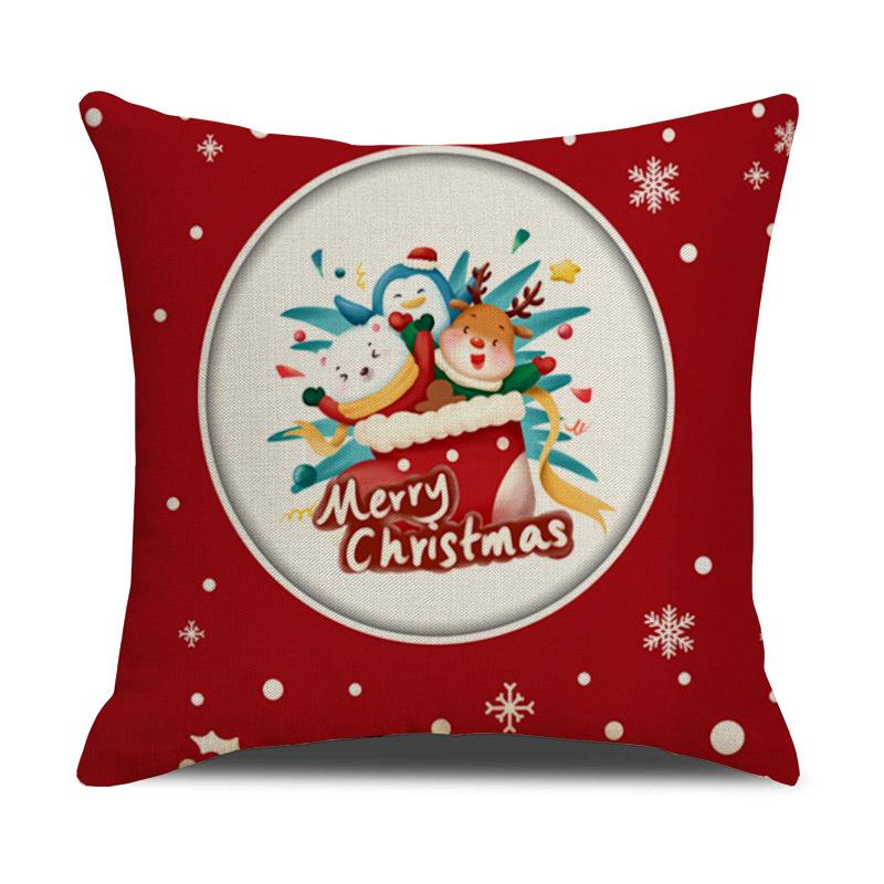 Christmas Pillow Cartoon Red Print Elk Snowflake Sofa Bedroom Linen Cushion Cover