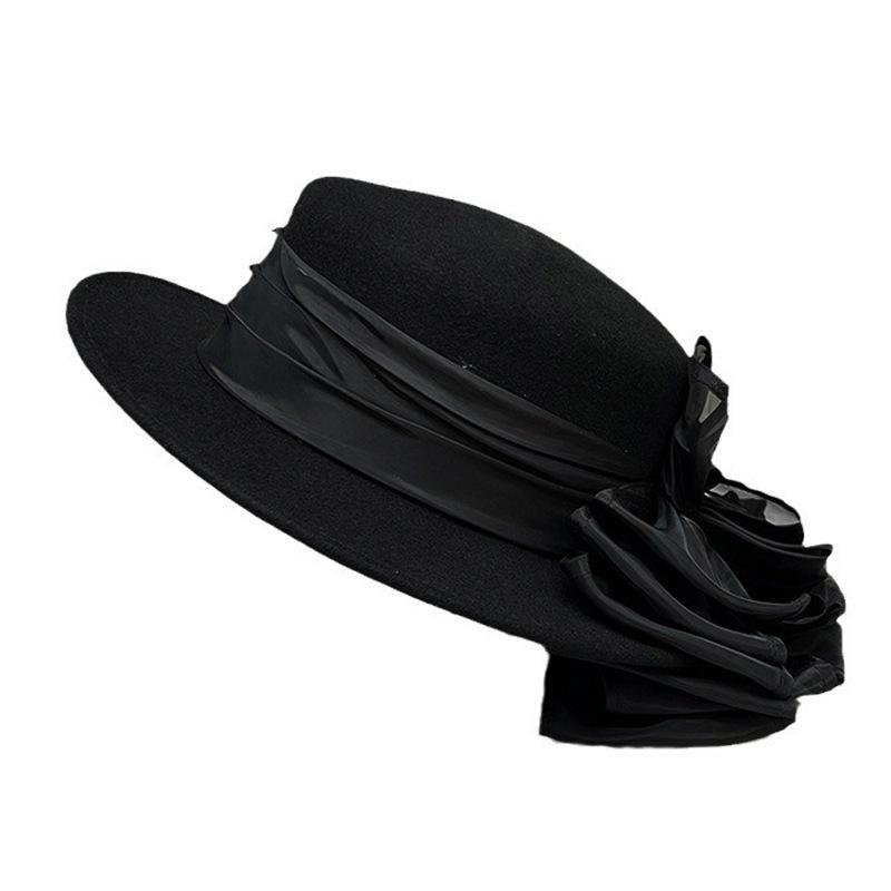 Bridal Photography Shows Face Small Wide Rim Bow Elegant Heel Makeup Versatile Wool Top Hat French Vintage Felt Hat