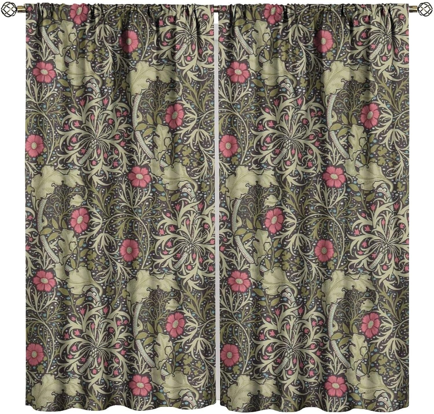 

Vintage Flower Blackout Curtains William Morris Style Art Floral Rustic Plant Wildflower Window Drapes for Living Room Bedroom 100*130 Grommet Top 1pcs