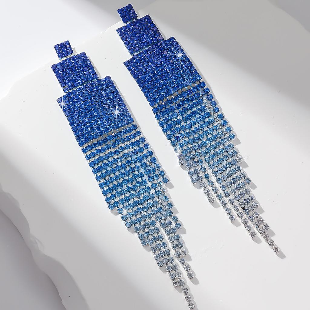 Color Diamond-Set Long Fringed Earrings, Heavy Industry Exaggerated Design Earrings, Fashion Earrings