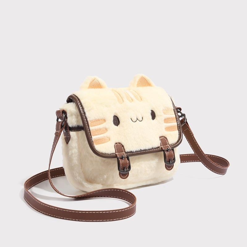 Cute cat plush small bag female new cartoon fluffy doll messenger bag female