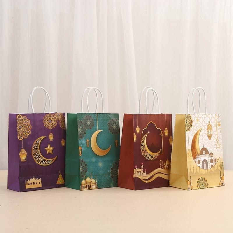 12pcs Paper Gift Sacks Set Packings Handbag for Middle East Present Muslims Islamic Food Packagings Pouches Decorations