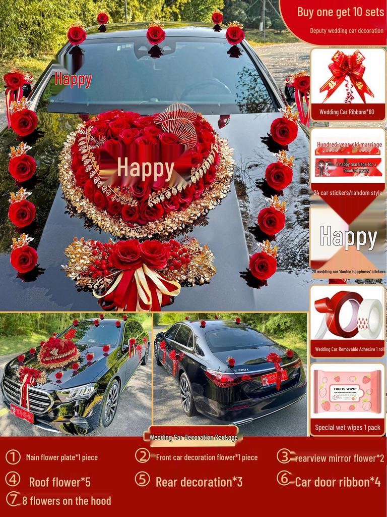 2024 Complete Wedding Car Decoration Set with Suction Cup Attachment