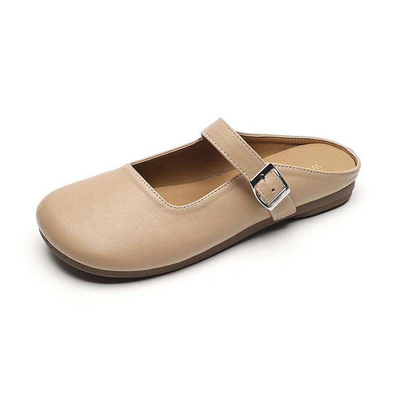 Weiwei Women's Retro Summer Flat Half-Slippers - Plus Size, Easy Slip-On