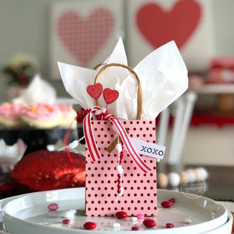 10/20Pcs Glitter Foam Heart Picks Stick for Mother's Day Gift Vase Decoration Birthday Party Cake Toppers Wedding Flower Bouquet
