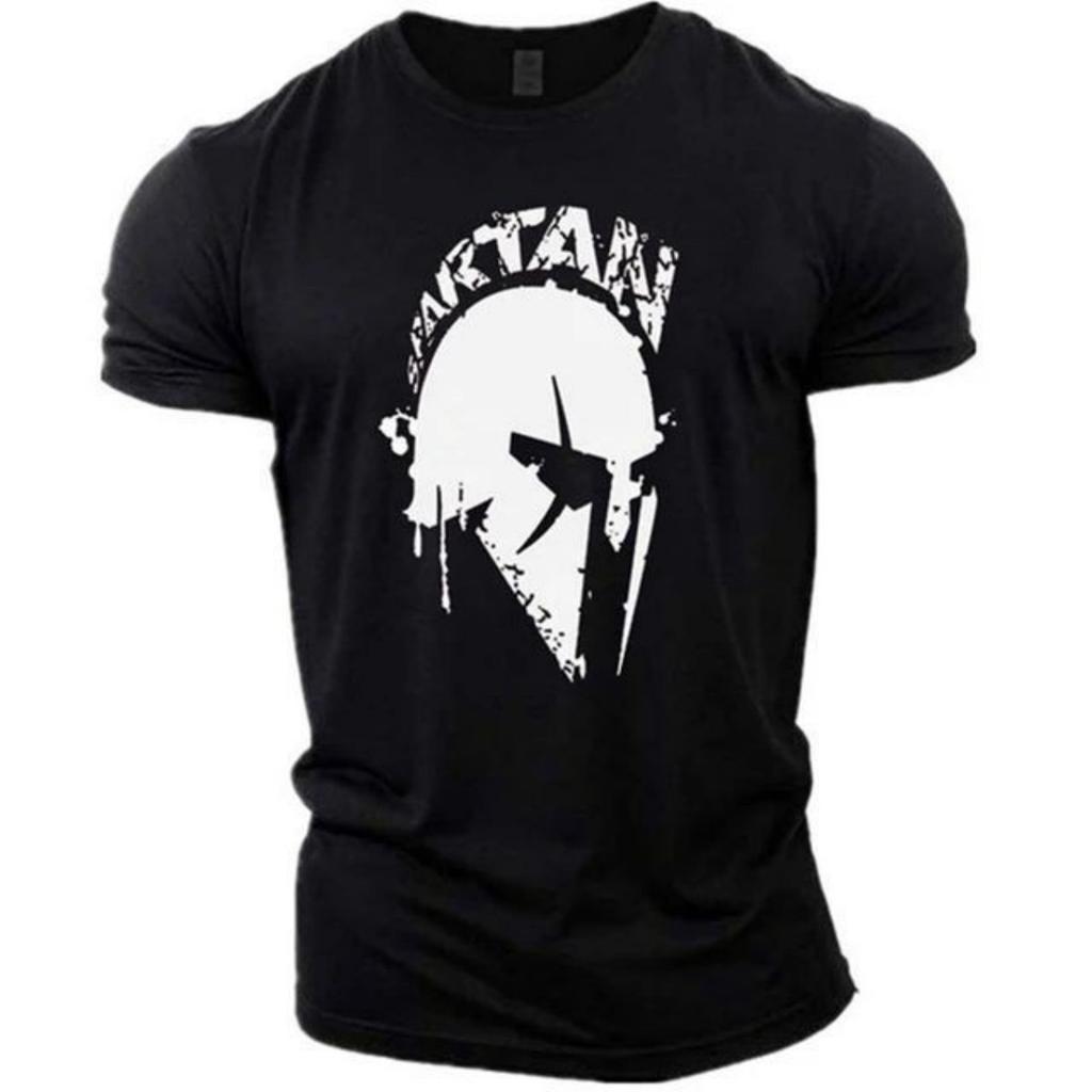 Summer Men's Comfortable and Breathable Round Neck T-shirt Casual Outdoor Spartan Warrior Print Street Plus Short Sleeved Shirt