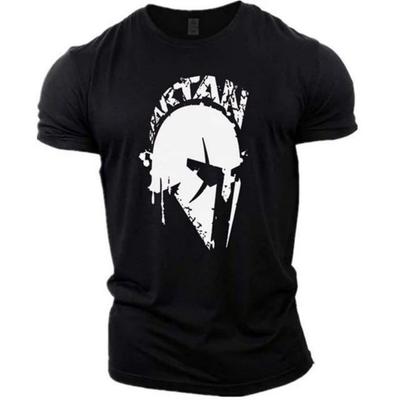 Letni Męski Wygodny i Oddychający T-shirt z Okrągłym Dekoltem Casualowy Outdoorowy Nadruk Wojownika Spartańskiego Street Plus Koszulka z Krótkim Rękawem