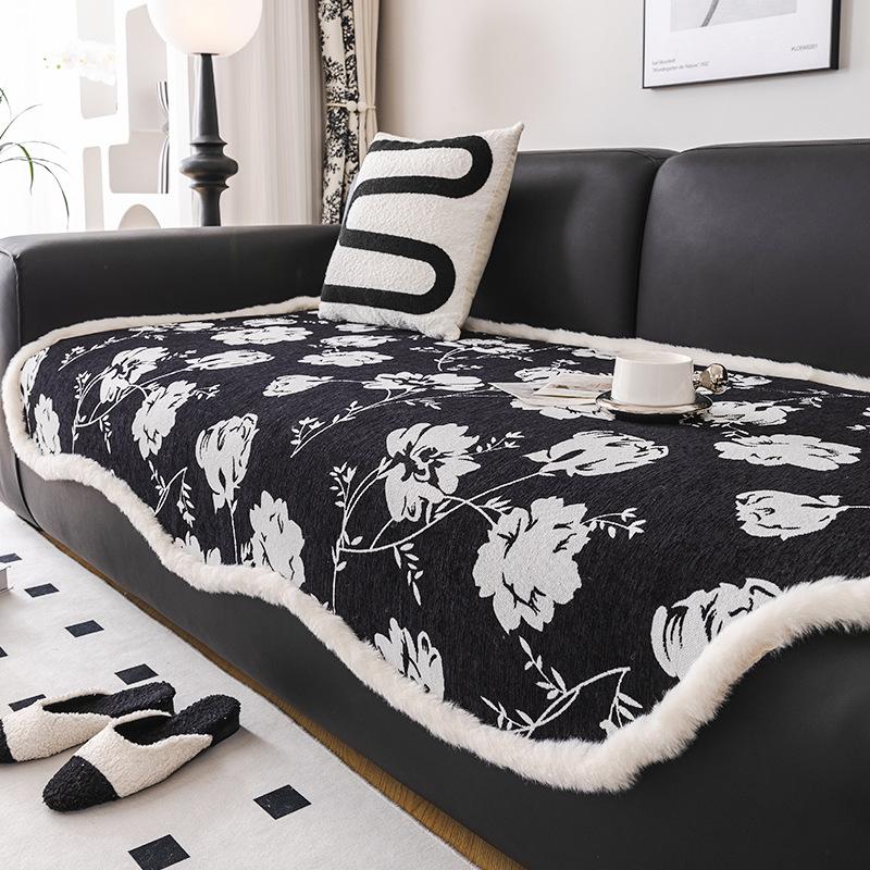 Nordischer Pastoralstil Blume Tausendförmig Sofakissen Chenille Kratzfest Sofahandtuch Überwurf Stoffkissen