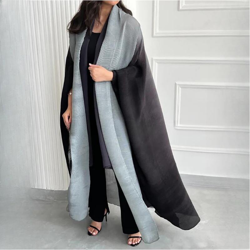 Wrinkled Women's Windbreaker Jacket Bat Sleeve Scarf Collar, Gradient Long Robe Fashion Retro Coats and Jackets Women