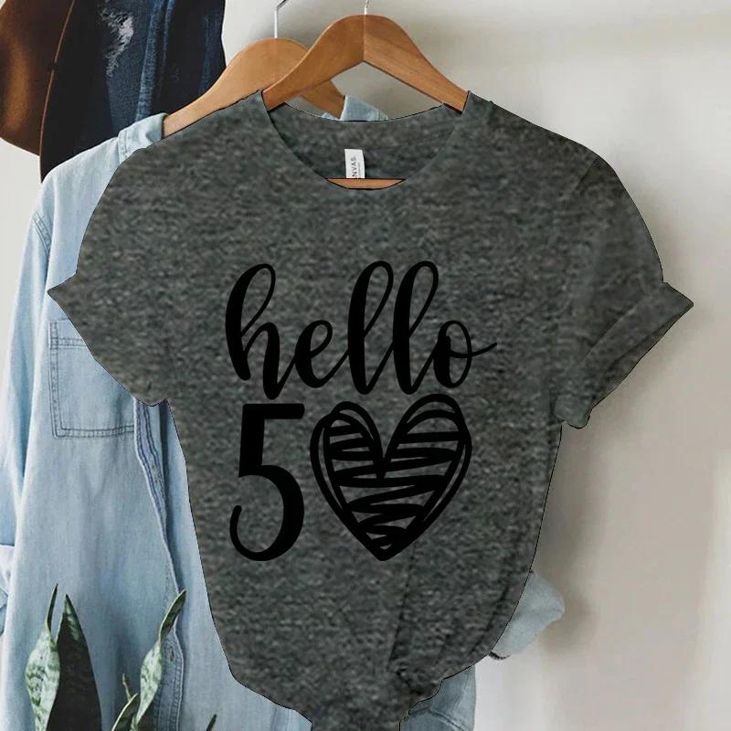 New Arrival Hello 50 Loose Funny Tshirt Hello Fifty Shirt 50th Birthday Shirt Birthday Party Tees Gift Casual Women Shirt Top