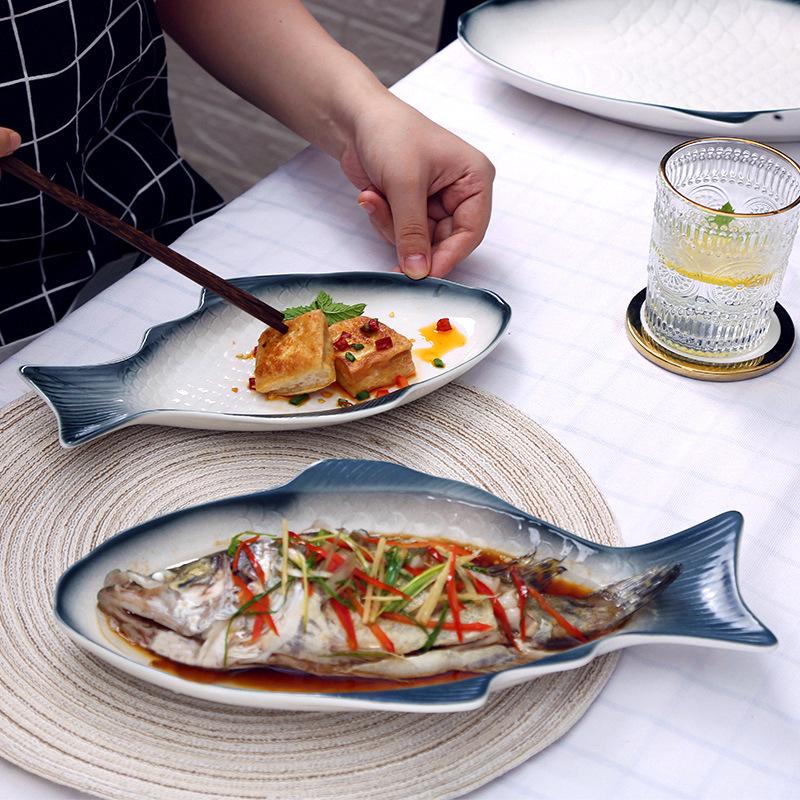 Nordic Ceramic Fish Dinner Plate - Creative Vegetable & Fish Serving Dish for Household Use