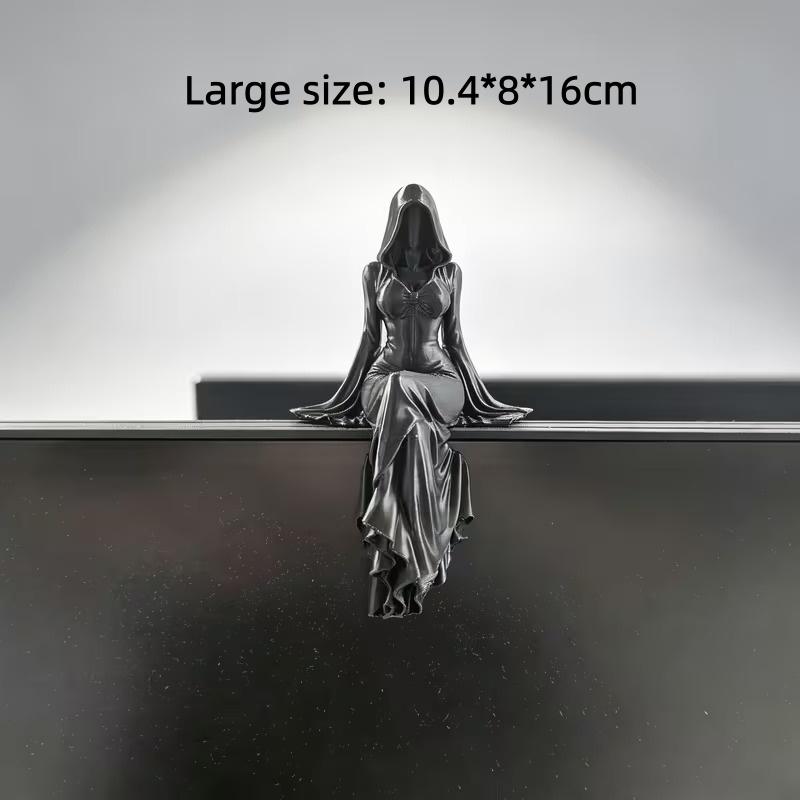 Mystery Hooded Woman Figurine Set Black Robe Faceless Girl Desktop Ornament, Gothic Witch Resin Sculpture