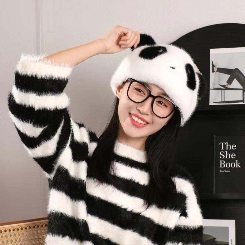 Versatile New Winter New Female Panda Hat Cute Imitation Mink Velvet Hat Ear Protection Fluffy Warm Windproof