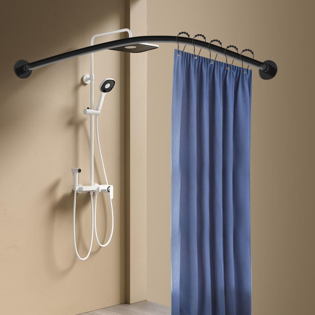 Stainless Steel Shower Curtain Rail L Shape No Drilling Shower Rail Corner Bathtub Telescopic Rod