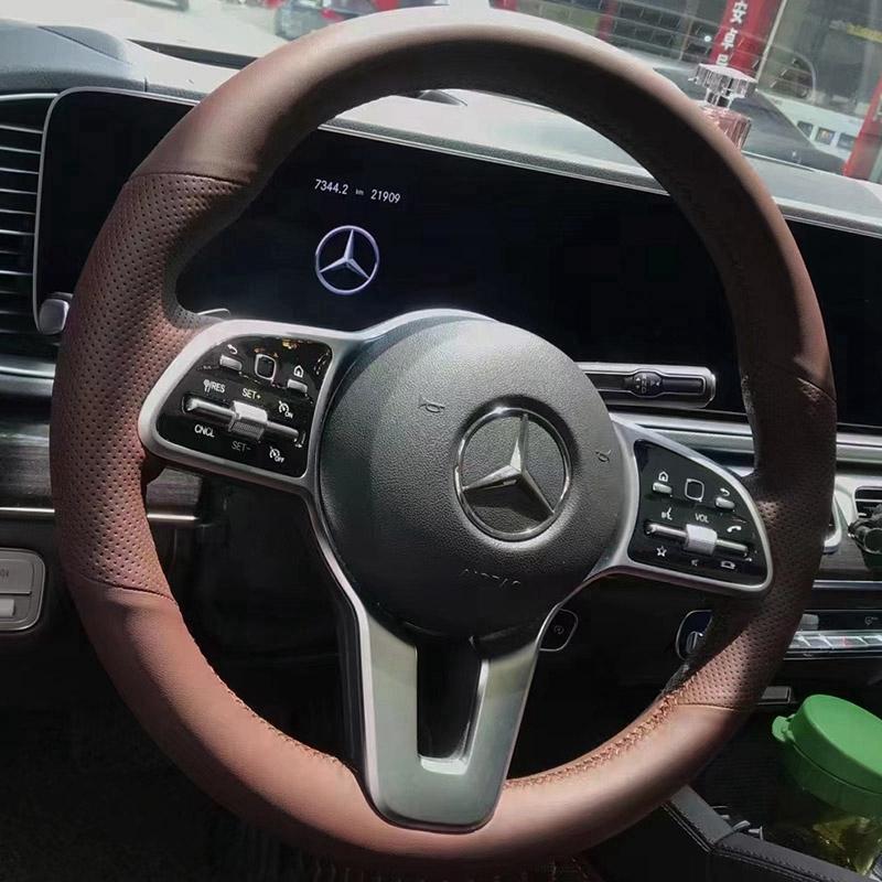 Capa de Couro Genuíno Personalizada para Volante de Carro Trançada Acessórios Automotivos Para Mercedes Benz Classe A W177 Classe B W247 Classe C W205 Classe CLS mo00