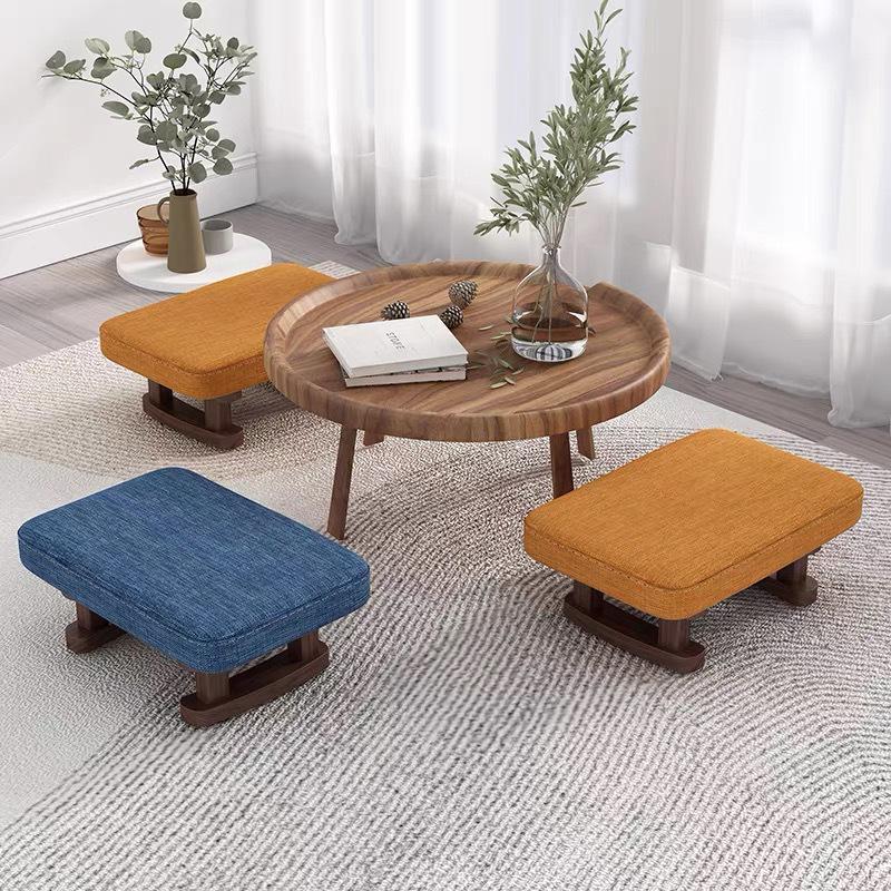Solid Wood Fabric Footstool - Rectangular Low Stool for Living Room & Shoe Area