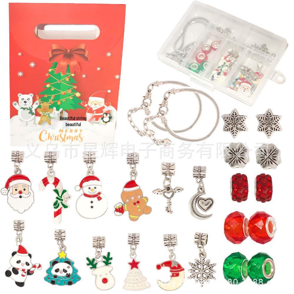 DIY Handmade Beaded Children's Silver Bracelet Gift Box Set for Christmas