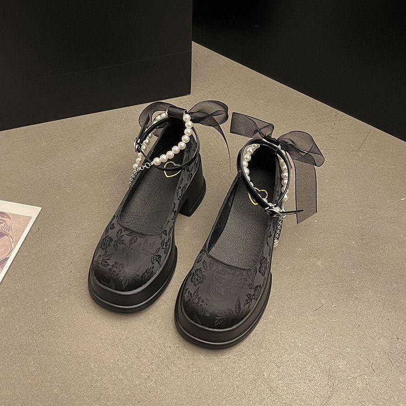 

Новые китайские туфли Мэри Джейн женские 2025 весна и осень новые туфли на высоком каблуке национальный стиль толстый каблук одинарные туфли платформа маленькие кожаные туфли 35 чёрный
