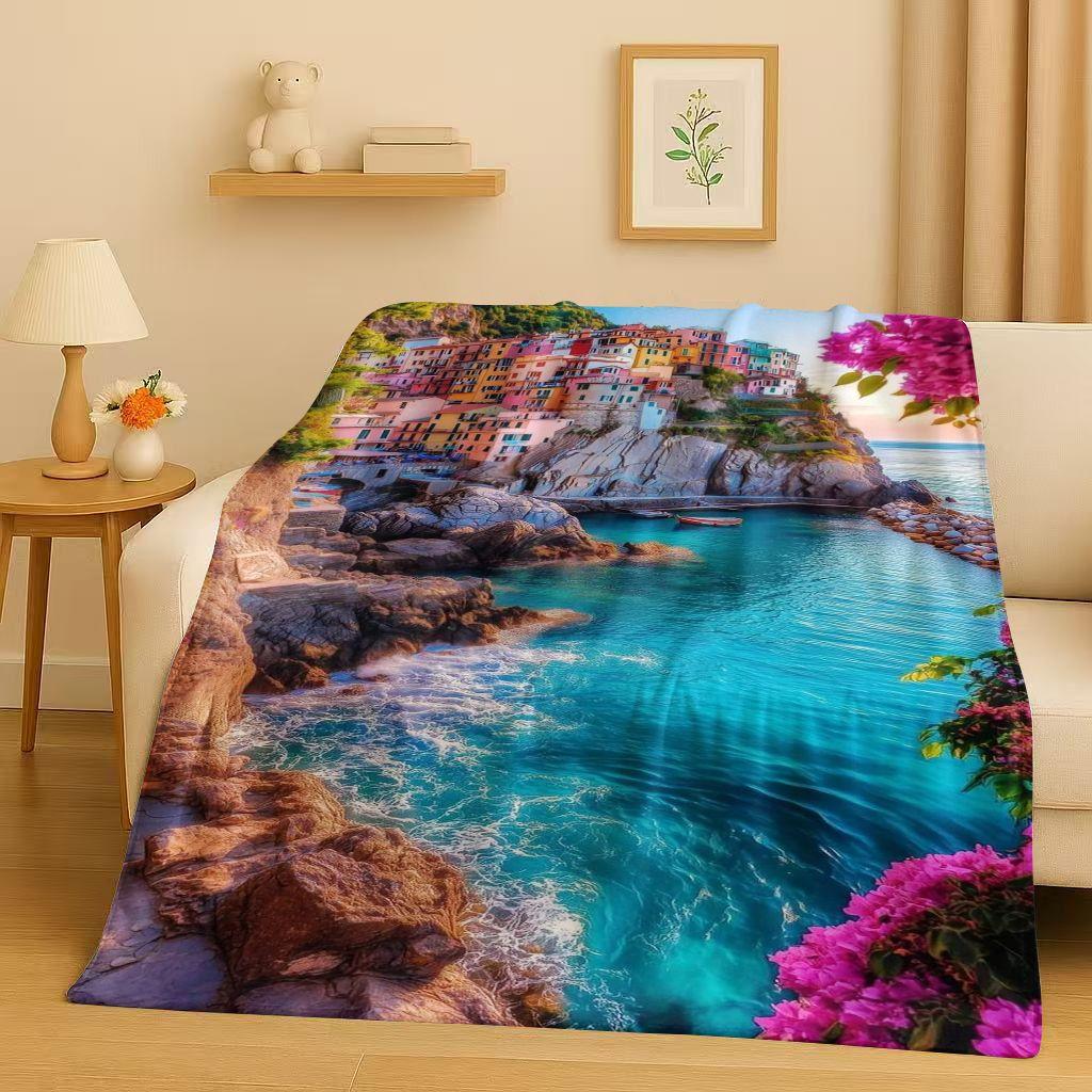3D Beautiful Natural Scenery Sea Sky Tree Flannel Blanket,Ultra Soft Warm Plush Throw for Home Bedroom Bed Sofa Cover Kids Gift