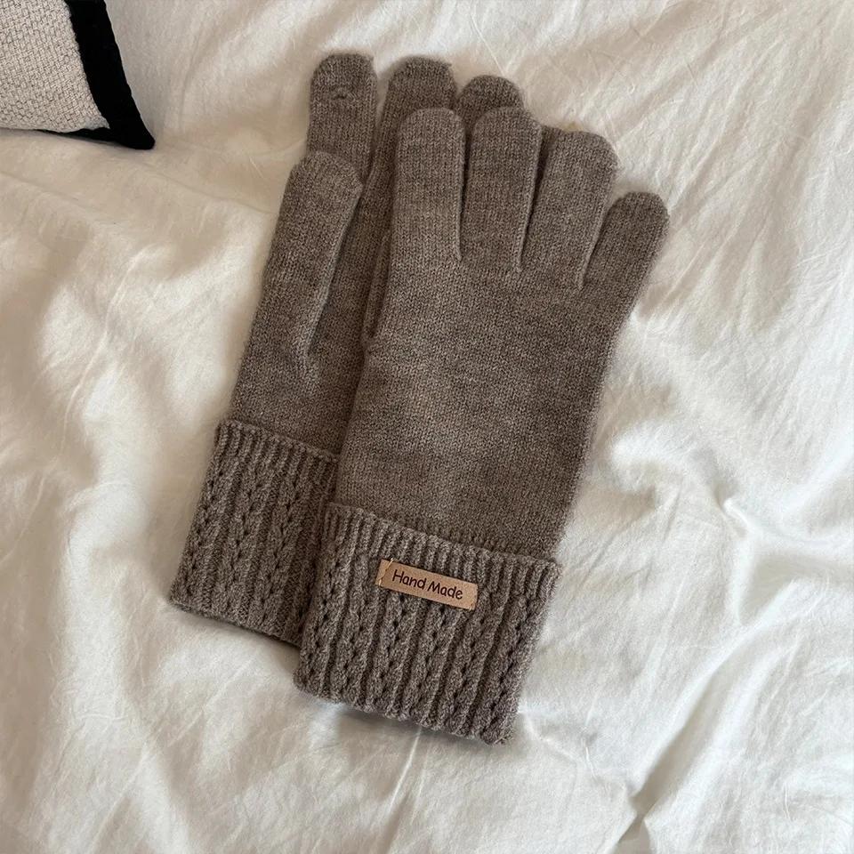 High Quality Knitted Gloves For Women Missing Fingers Touch Screen Protector Gloves Simple Washable Full Finger Gloves