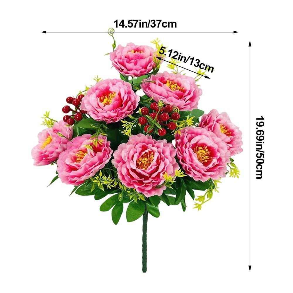 Multicolor Peony Artificial Flower Green Leaves Red Berries Decorative Flower Bouquet Photo Props Floral Arrangement