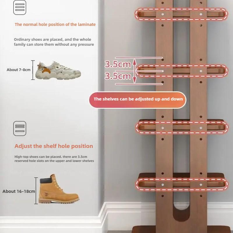 Adjustable Solid Wood Shoe Rack - Slim Entryway Organizer for Small Spaces Multi-Tier Storage Shelf for Dorms/Apartments &Closet
