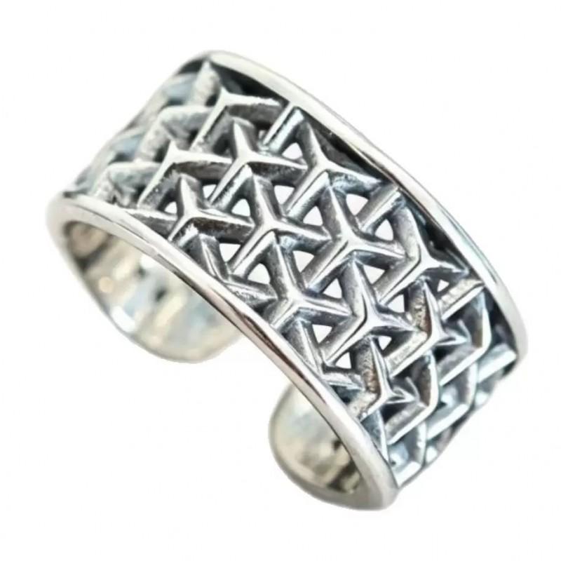 Adjustable Open Ring Men Women Vintage Geometric Cutout Design Minimalist Statement Band