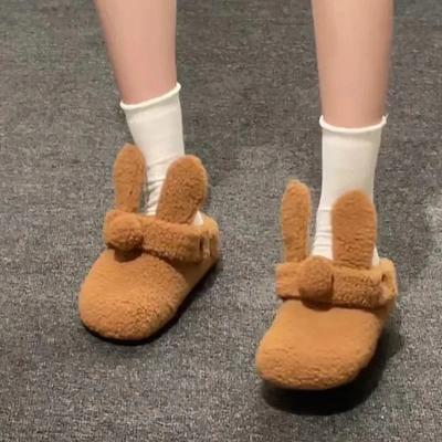 Fashion Women's Autumn and Winter New Round Toe Deep Mouth Soft Sole Warm Cotton Shoes Sweet Platform Plush Half Mow