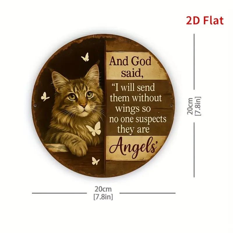 Cat and Butterfly Aluminum Metal Sign Inspirational Wall Decor Plaque for Home 20x20cm(8x8inch)