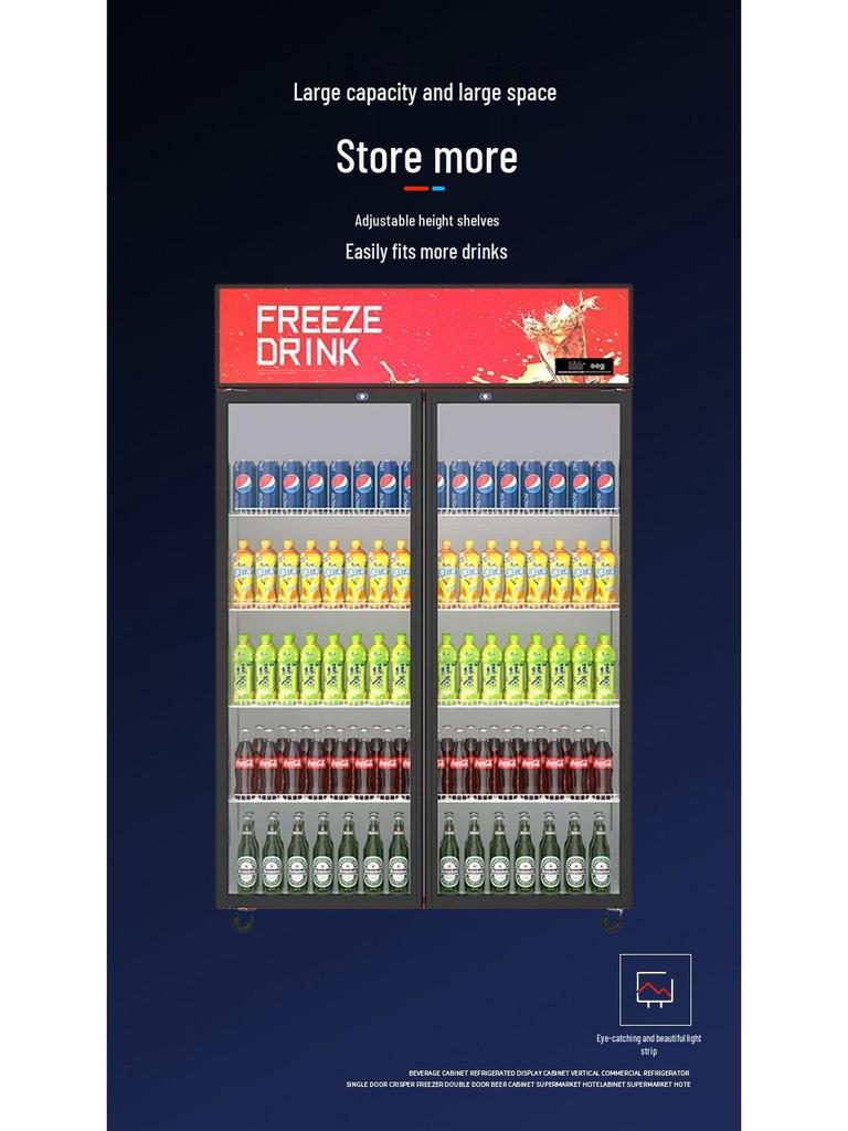 Supermarket Beverage Display Freezer - Upright Single/Double Door Refrigerator for Drinks and Beer Preservation