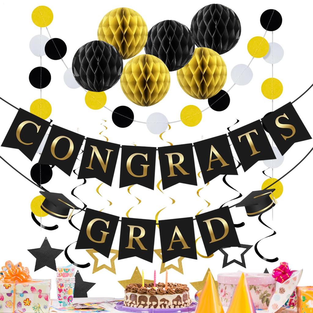 2026 Graduation Banner Graduation Theme Sign Ornament Paper Stars Balls Happy Graduation Banner For College High School