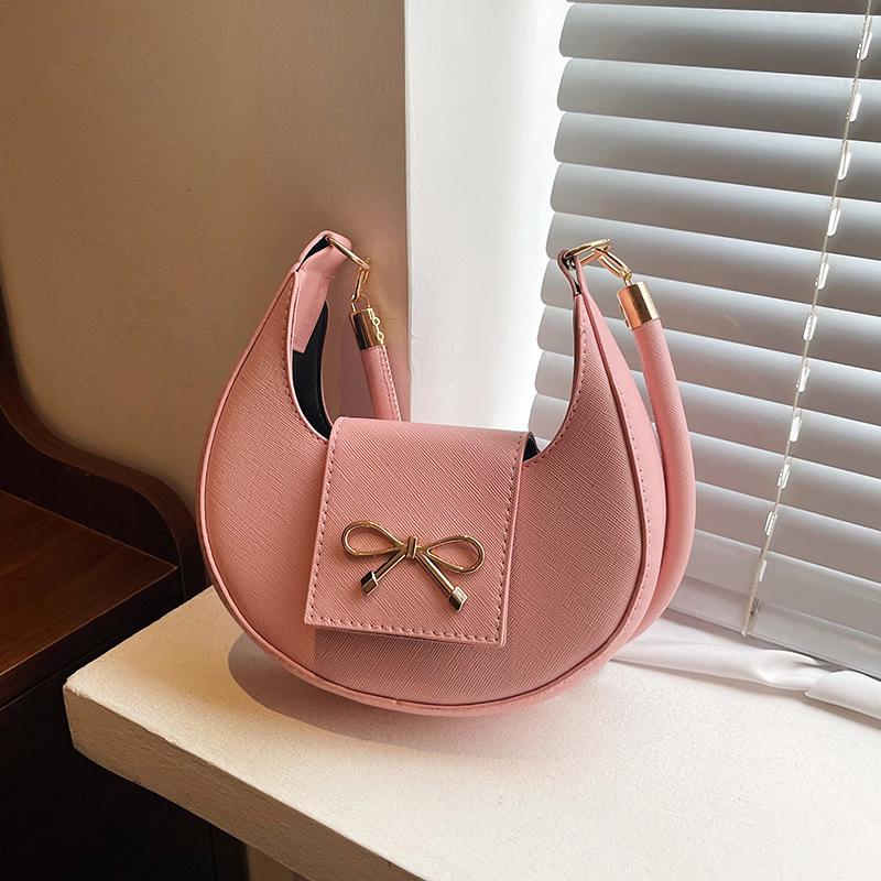 Indentation Simple Casual Retro Solid Color 2025 Spring New Bow Fashion Design Single Shoulder Underarm Small Square Bag