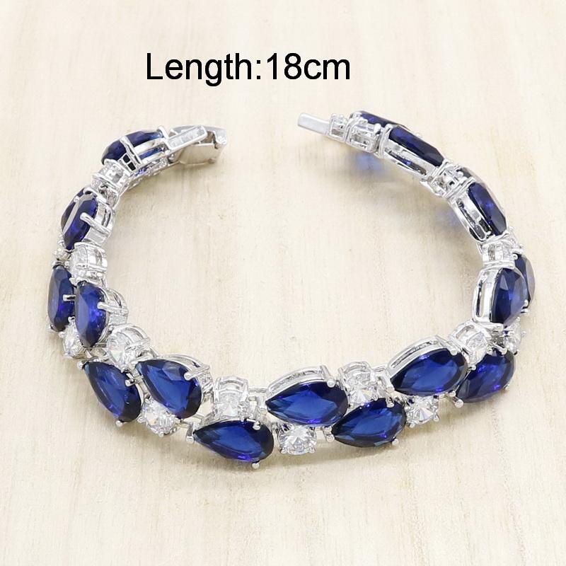 Royal Blue Semi-Precious  Color Bridal Jewelry Sets For Women Bracelet Hoop Earrings Necklace Pendant Rings Gift Box