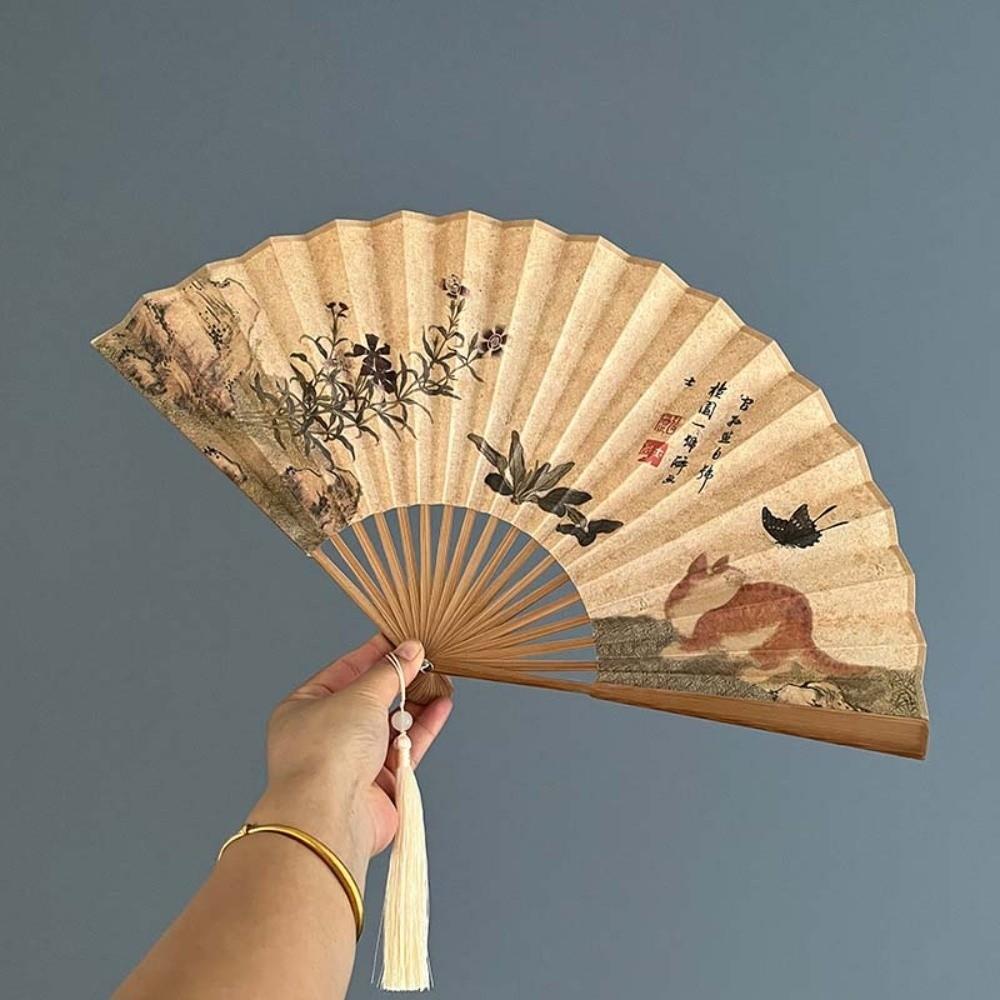 Double Sided Chinese-Style Shell Fan Silk Cloth Dance Fan Vintage Folding Hand Fan Gift Giving