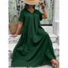 Plus Size Women V Neck Short Sleeve Loose A Line Long Dress With Pockets