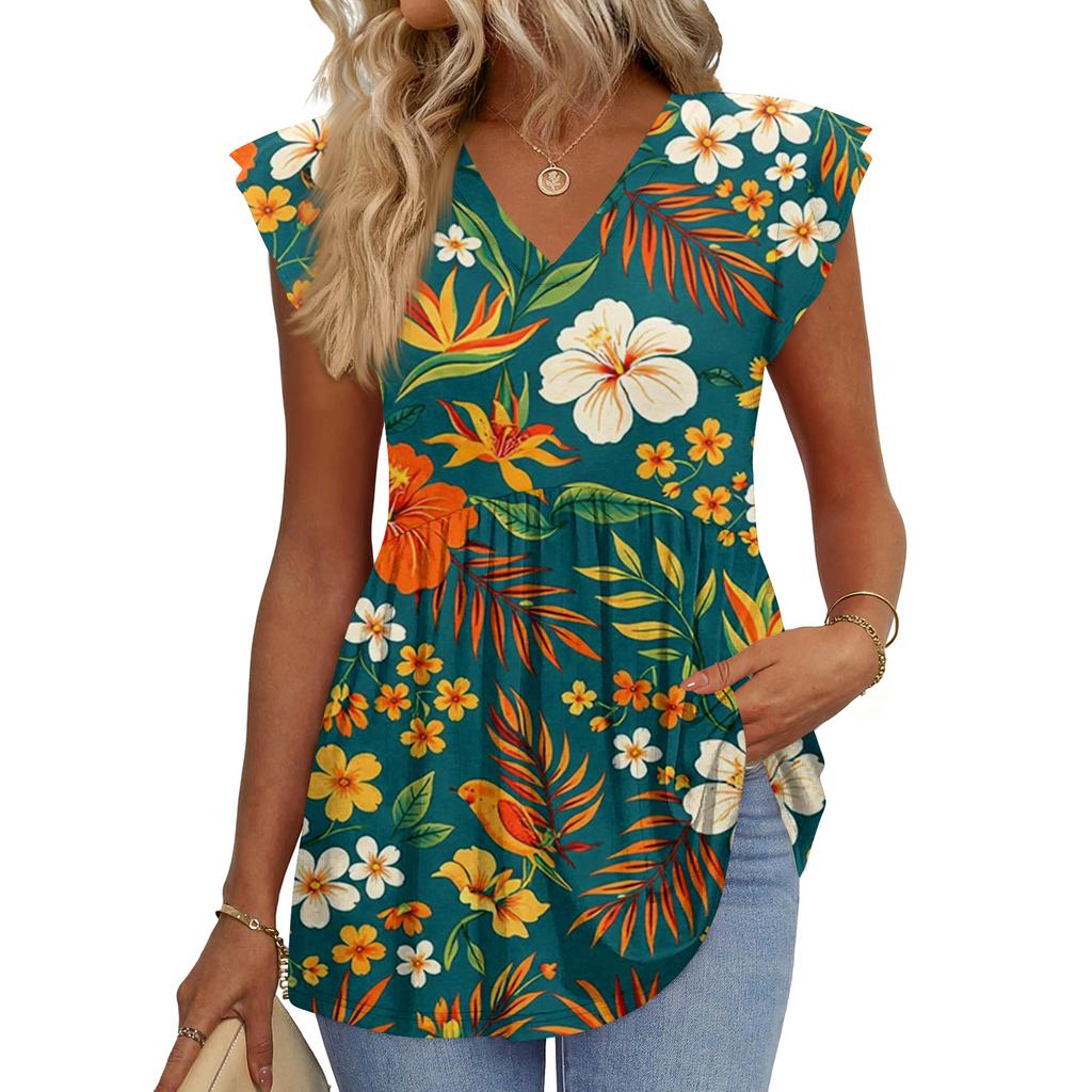 Womens Tops Fashionable V-neck Ruffled Sleeve Short-sleeved T-shirt Business Blouses