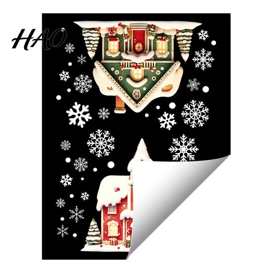 Christmas Window Clings Cabin Static Glass Stickers, PVC Snow House Windows Decals for Holiday Home Wall Stickers Decor, Reusable Waterproof Seasonal