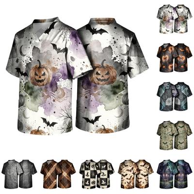 Men's Halloween Print Medical Scrub Top V Neck Pocket Comfortable Fit Daily Workwear for Healthcare Professionals