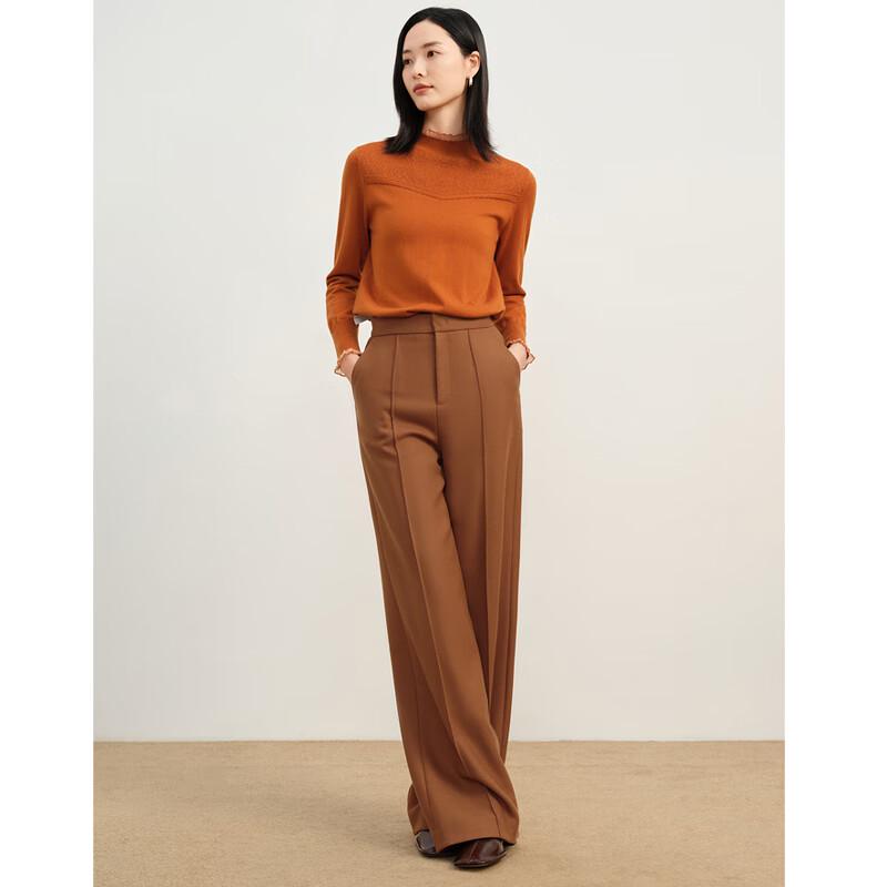 Annacoco Women's Elegant Ruffle Trim Wool Blend Knit Sweater