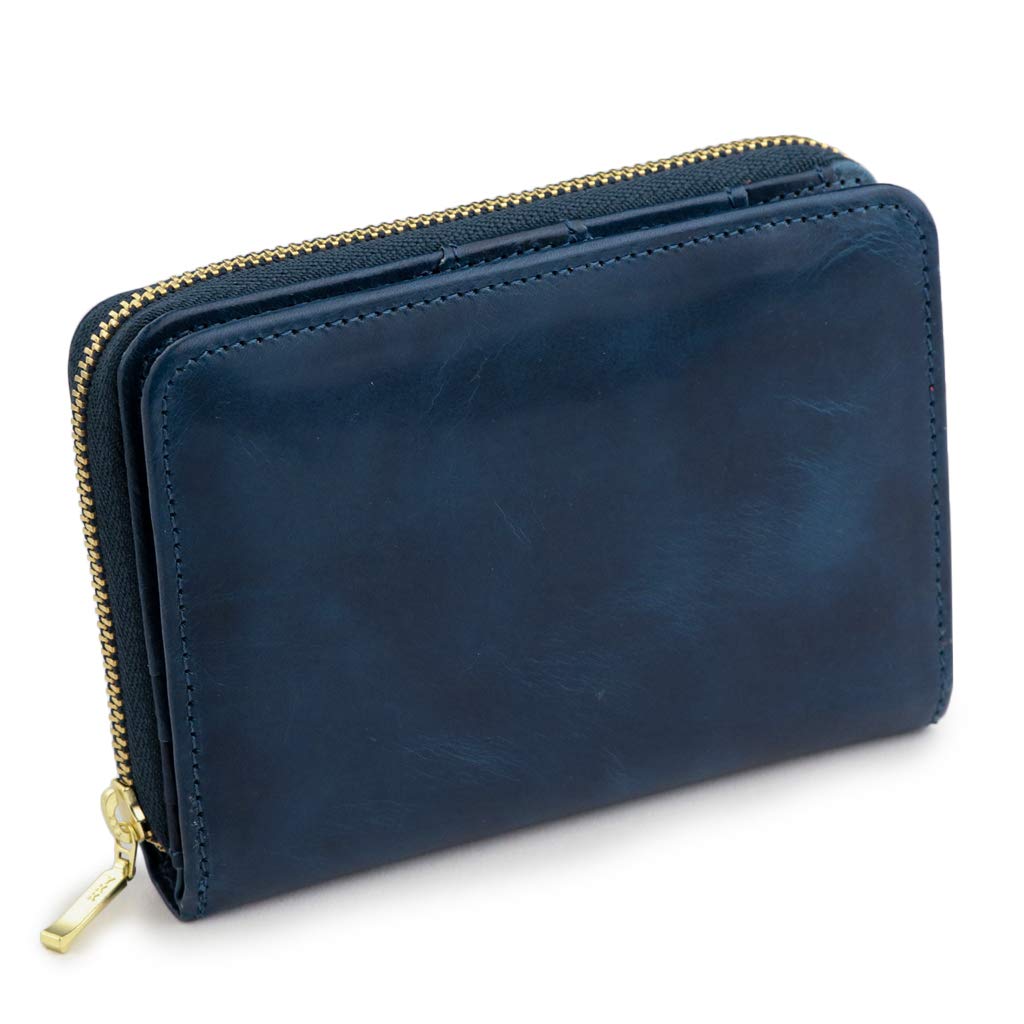 ABIES Vintage Wax Leather Wallet Made in Japan Bi-fold (Navy) -