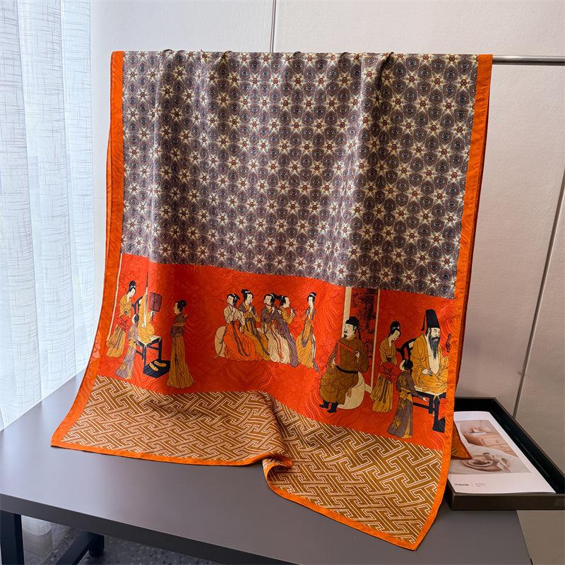 

Тан Юнь Хуацзинь Принтованный Ароматный Облачный Шелк Весенне-летний Шелковый Шарф Большой Длинный Шарф Дорожная Шаль Солнцезащитный Женский Шарф Головной Платок 180*87CM