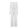 V-neck Knitted Lace-up Ruffle Edge Button Top Trousers Set 1116 European and American Autumn and Winter Fashion New Two-piece Set