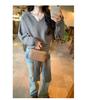 Light High-Waisted V-Neck Knit Sweater with Tie-Up for Women - Autumn/Winter Loose Slimming Trendy Top