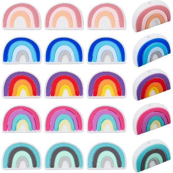 CHGCRAFT 20Pcs 5 Colors Rainbow Silicone Beads Rainbow Silicone Loose Spacer Beads Charms for DIY Necklace Bracelet Earrings Keychain Crafts Jewelry