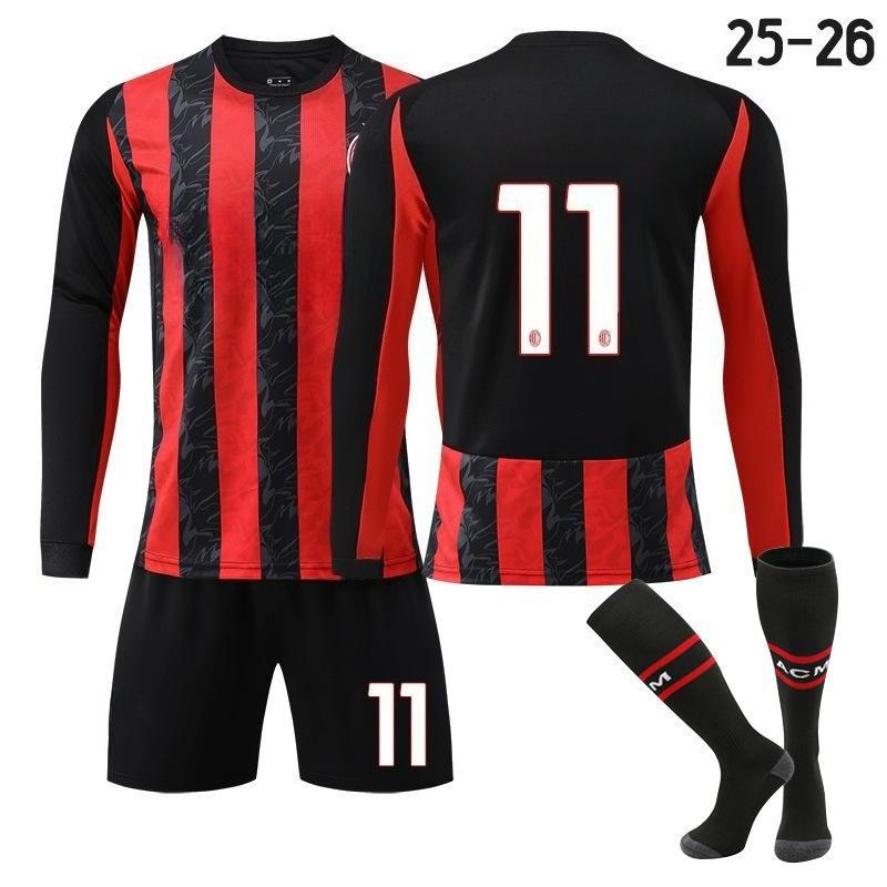 Adult/Child Home Long-Sleeve Soccer Jersey Set (Size 26) — No. 14 / No. 11 with Badge